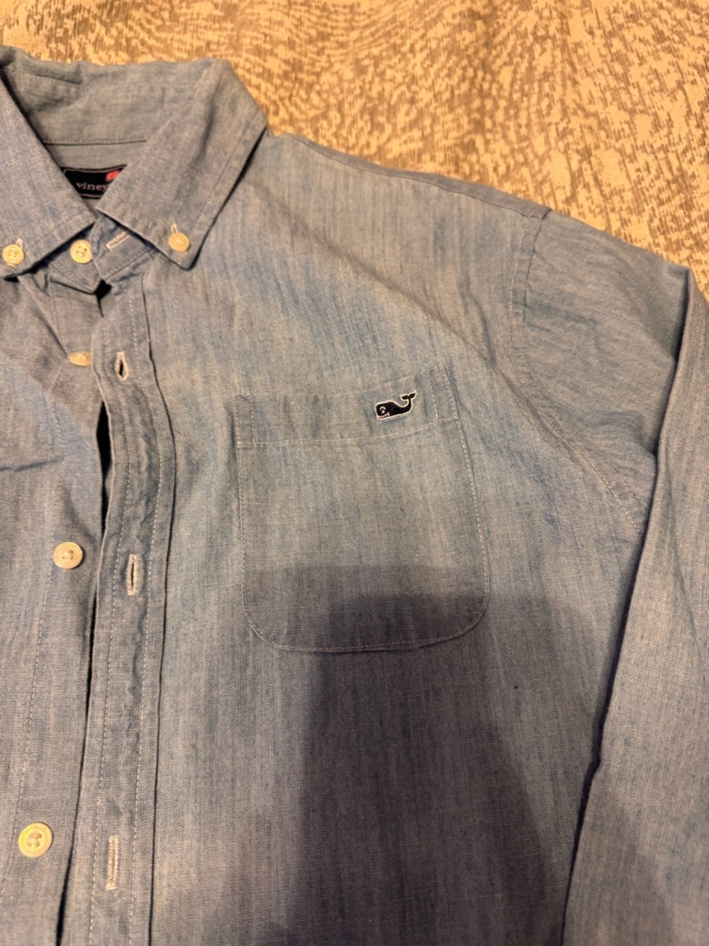 Vineyard Vines Chambray Button-Down Shirt with Whale Logo - Light Blue - Picture 3 of 5